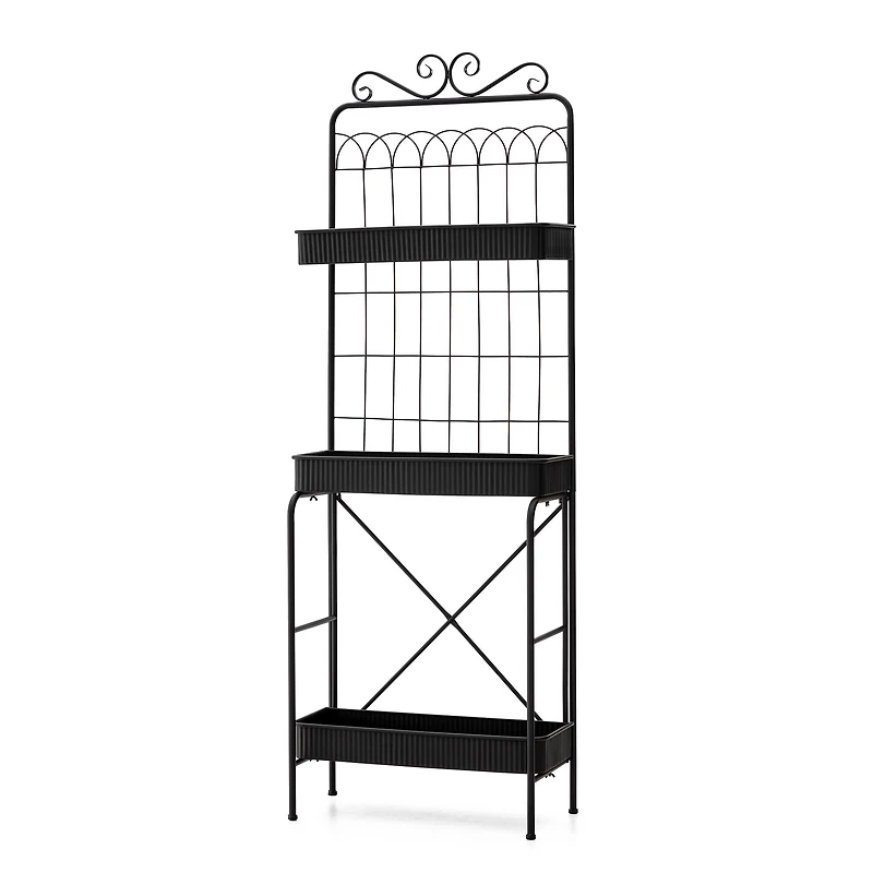 Glitzhome® 68" 3-Tier Black Metal Shelf Planter Stand