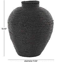 13" Black Handmade Wrapped Pot Metal Vase