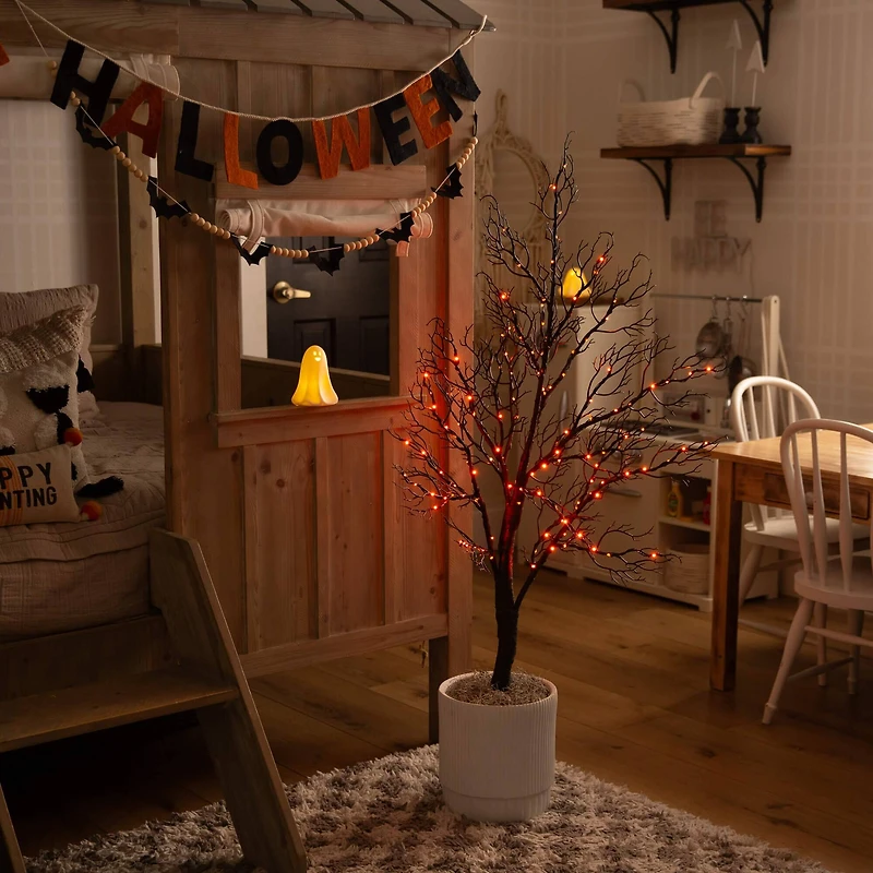 4ft. Pre-Lit Halloween Minimalist Twig Artificial Fall Tree with 160 Orange & Purple LED Lights