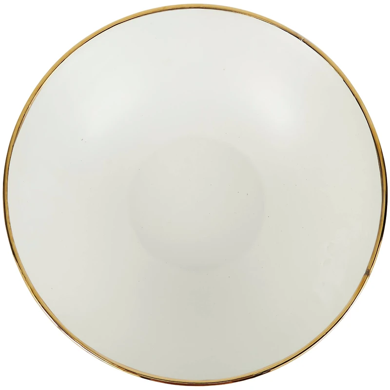 CosmoLiving by Cosmopolitan 15.5" Abstract White with Gold Melting Drips Ceramic Decorative Bowl
