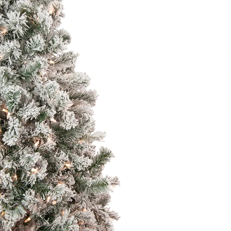 4.5ft. Pre-Lit Flocked Madison Pine Artificial Christmas Tree, Clear Lights