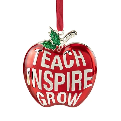 3.25" Red and Silver Plated Apple Teacher Christmas Ornament with European Crystals