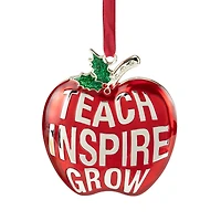 3.25" Red and Silver Plated Apple Teacher Christmas Ornament with European Crystals