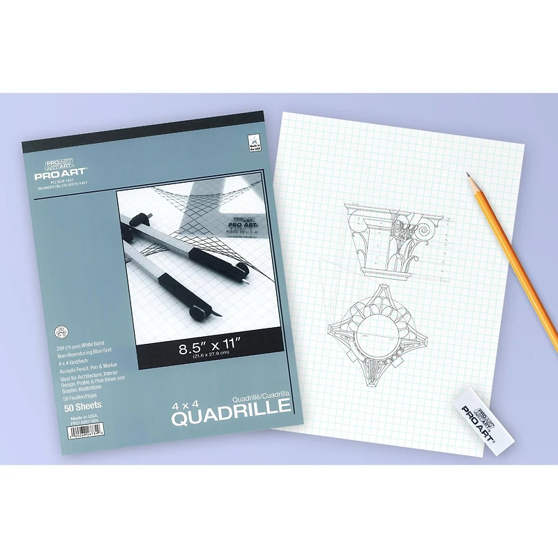Pro Art® 4" x 4" Grid/Inch Quadrille Pad, 8.5" x 11"