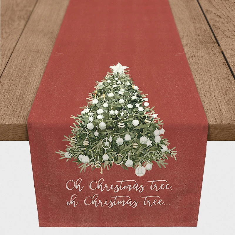 72" Oh Christmas Tree On Red Table Runner