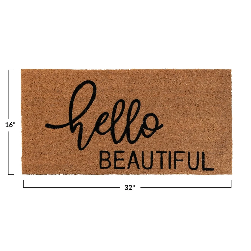 Hello Honey® Black & Brown Hello Beautiful Natural Coir Doormat