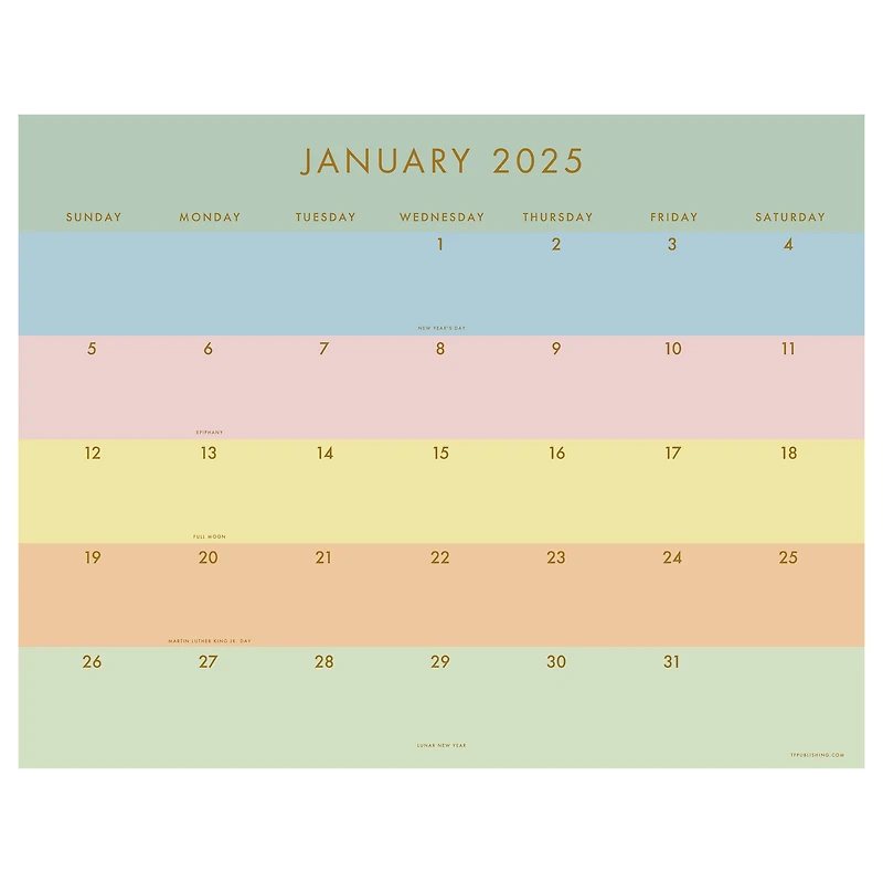 TF Publishing 2025 Super Stripe Monthly Blotter Desk Pad Calendar