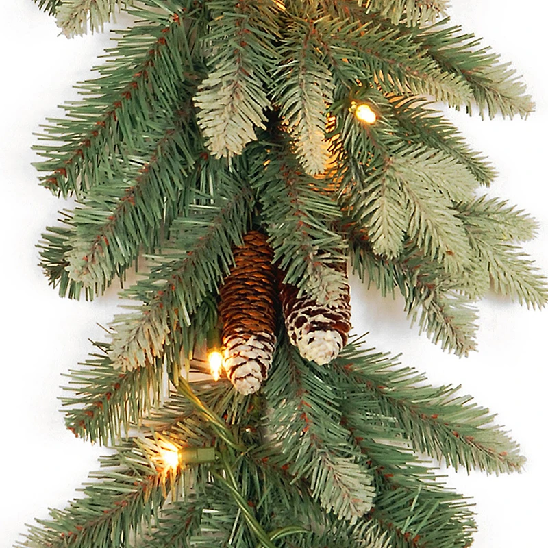 9ft. Pre-lit Copenhagen Artificial Christmas Spruce Garland with Flocked Cones & 50 Clear Lights