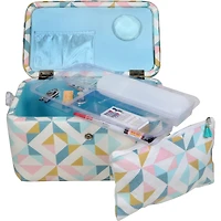 SINGER® Large Abstract Geo Print Sewing Basket with Matching Pouch Sew Kit