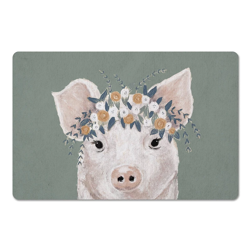 Pig With Flowers 18" x 27" Floor Mat