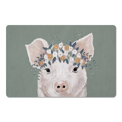 Pig With Flowers 18" x 27" Floor Mat