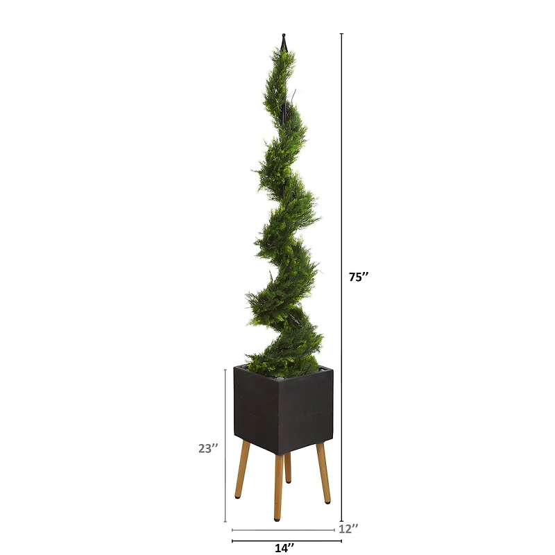 6.25ft. Cypress Spiral Tree in Black Planter with Stand