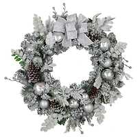 30" Flocked Foliage Christmas Wreath with Bow