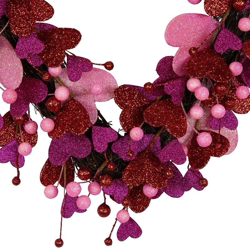 20" Glittered Hearts & Berries Valentine's Day Twig Wreath