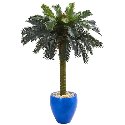 4ft. Sago Palm Tree in Glazed Blue Planter