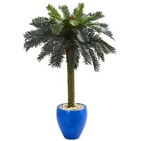 4ft. Sago Palm Tree in Glazed Blue Planter