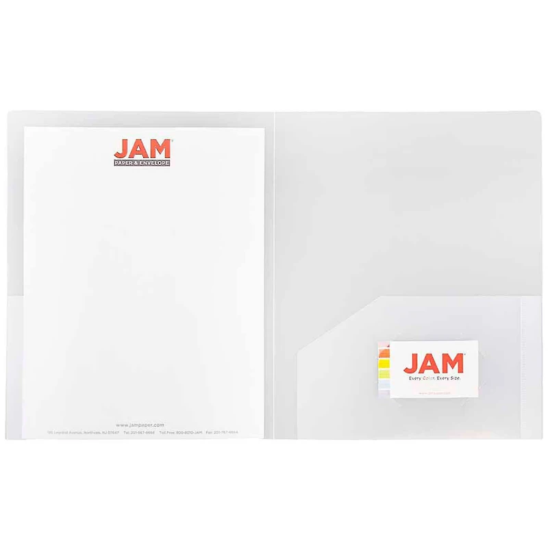 JAM Paper 9.5" x 11.5" Clear Heavy Duty Plastic 2-Pocket Presentation Folders, 6ct.
