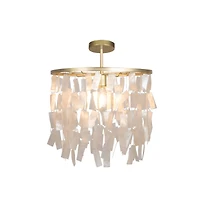 Hello Honey® Marina Round Gold Metal & Natural Capiz Chandelier Style Pendant Ceiling Light