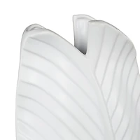 15" White Ceramic Palm Leaf Vase