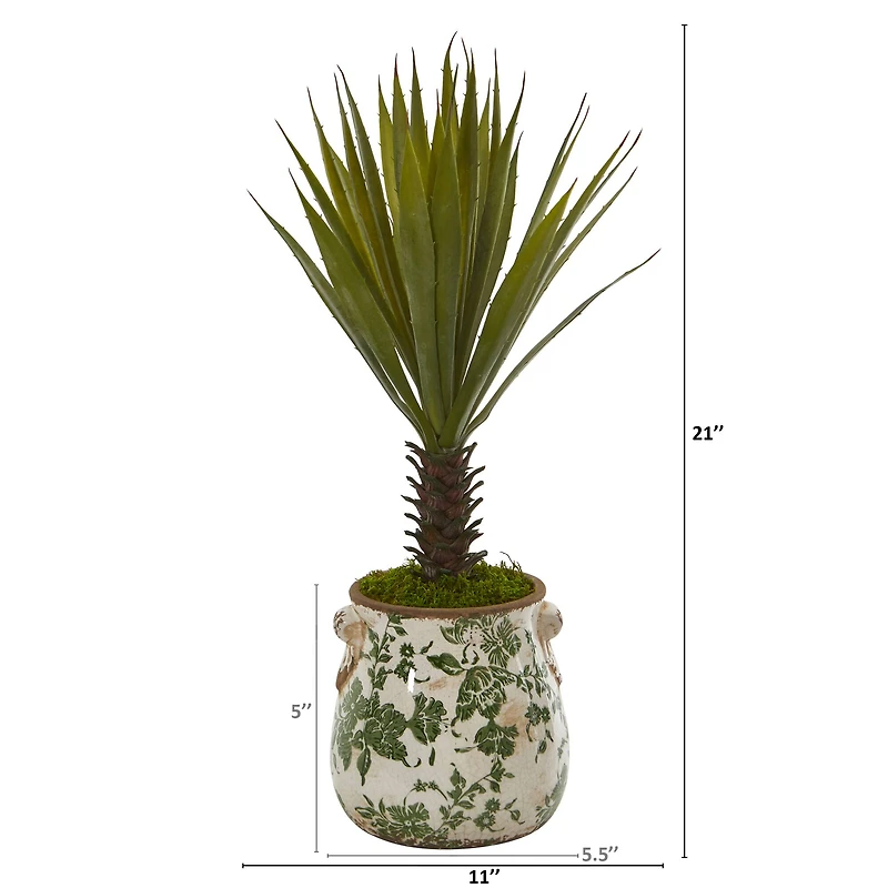 21" Spiky Agave Artificial Plant in Distressed Floral Planter