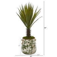 21" Spiky Agave Artificial Plant in Distressed Floral Planter