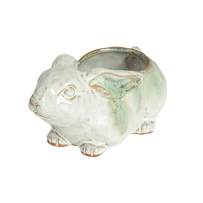 Hello Honey® 8.25" White & Marine Rabbit Stoneware Planter