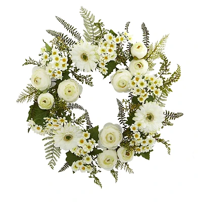 24” Mixed Cream Daisies & Ranunculus Wreath