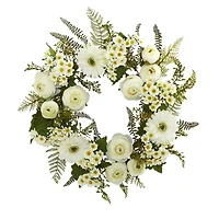 24” Mixed Cream Daisies & Ranunculus Wreath