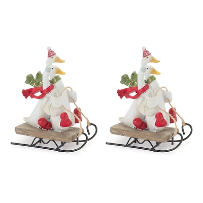 Sledding Holiday Goose Figurine Set