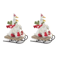 Sledding Holiday Goose Figurine Set