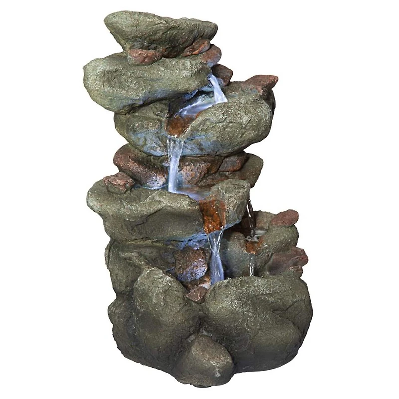 Design Toscano Rocky Range Pass Cascading Waterfall Illuminated Tabletop Fountain