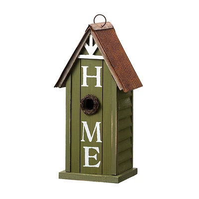 Glitzhome® 14.75" Distressed Wood HOME Birdhouse