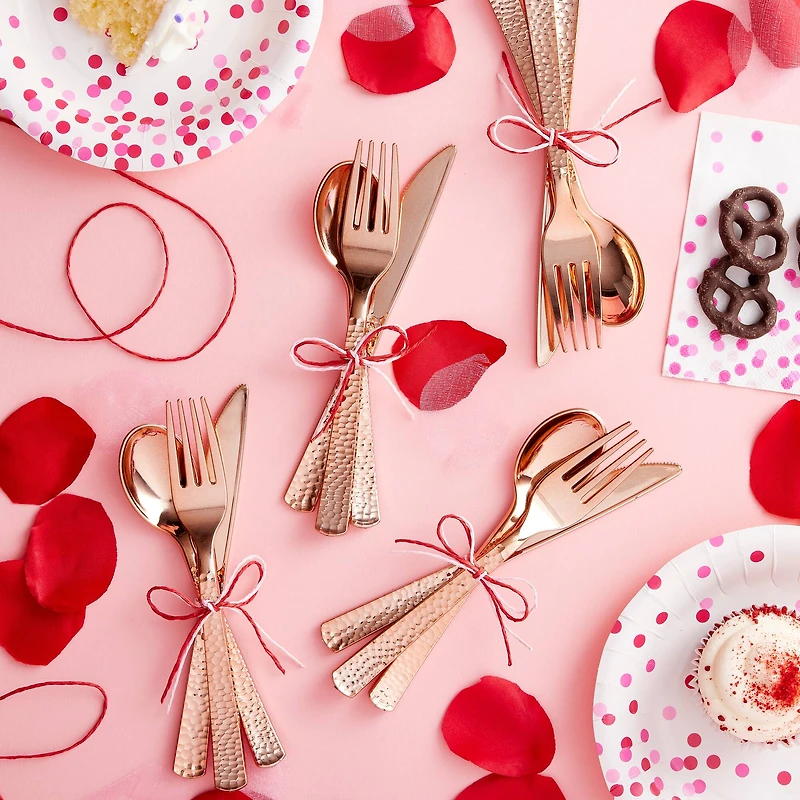 Rose Gold Hammered Plastic Cutlery Set by Celebrate It™, 120ct.