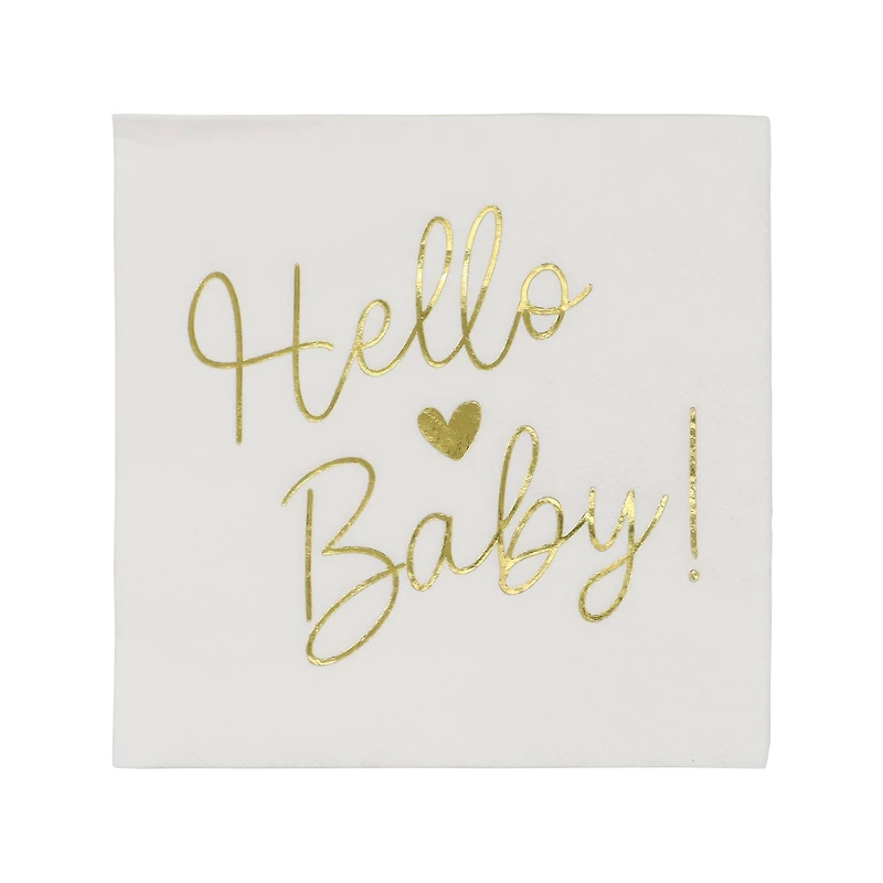 24 Packs: 20 ct. (480 total) Gold Hello Baby Beverage Napkins by Celebrate It™