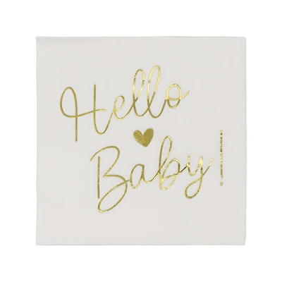 24 Packs: 20 ct. (480 total) Gold Hello Baby Beverage Napkins by Celebrate It™