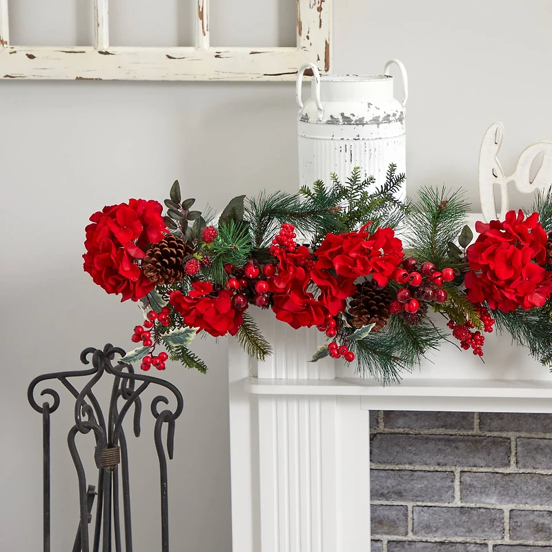 6ft. Red & Green Hydrangea Garland