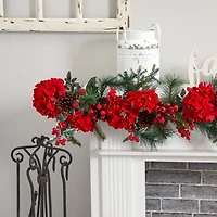 6ft. Red & Green Hydrangea Garland