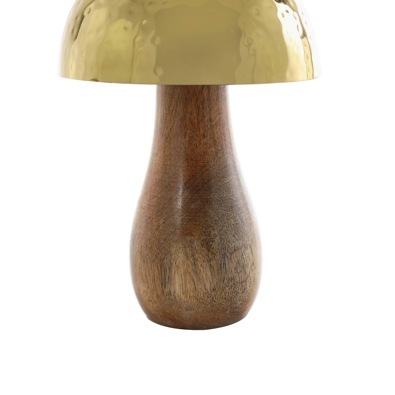 Gold Stainless Steel & Wood Mushroom Hammered Sculpture Set