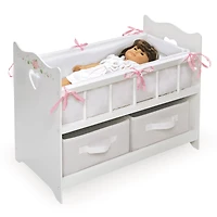 Badger Basket White Rose Doll Crib with Bedding & Two Baskets