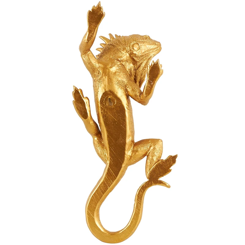 15" Gold Lizard Textured Climbing Sculpture