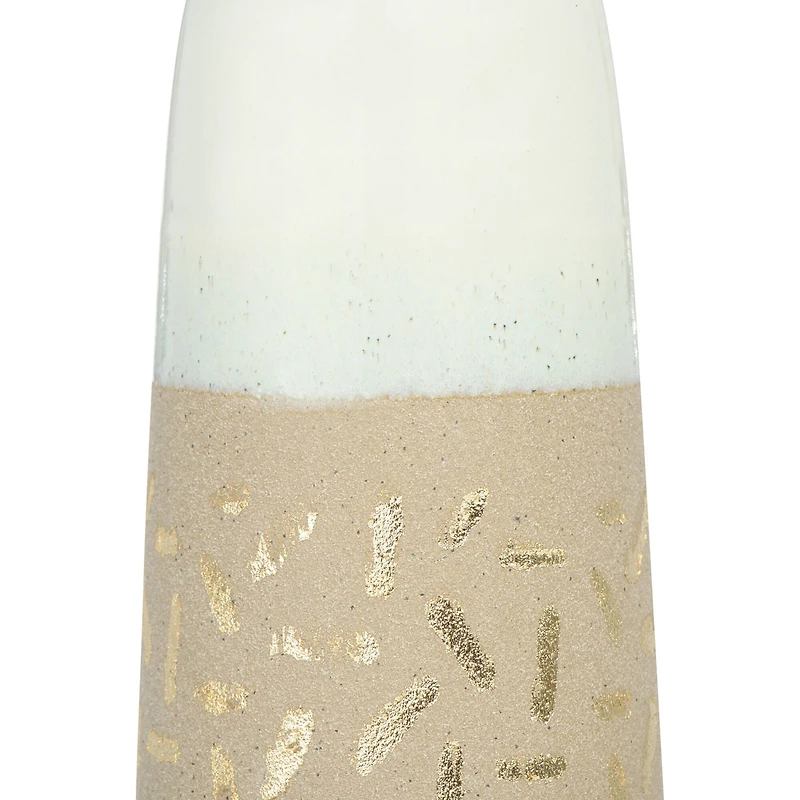 Hello Honey® 14" Cream Stoneware Vase with Gold Pattern