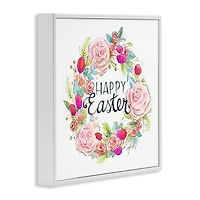 Stupell Industries Happy Easter Vivid Pink Floral Blossom Border Framed Giclee Art