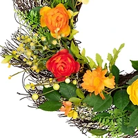 20" Orange & Yellow Ranunculus & Rose Spring Wreath