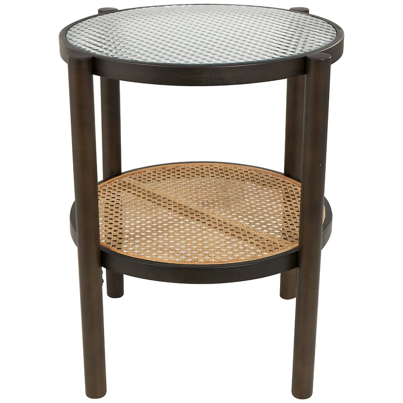 2ft. Brown Rattan Accent Table with Pressed Tempered Glass Top