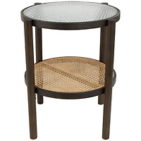 2ft. Brown Rattan Accent Table with Pressed Tempered Glass Top