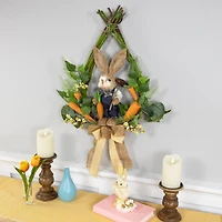 22" Green & Orange Farmer Bunny Moss Vines Teardrop Easter Wreath