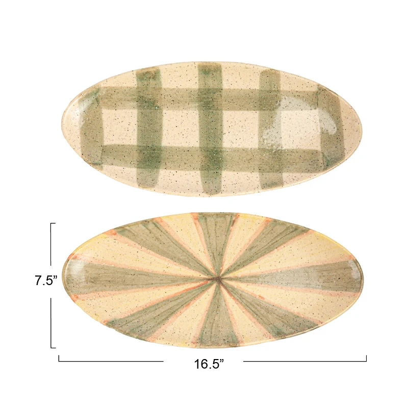 Hello Honey® 16.5" Pink & Green Terra Cotta Oval Plate Set
