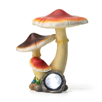 Glitzhome® 15.75" Solar Powered Vibrant Mushroom Garden Statue