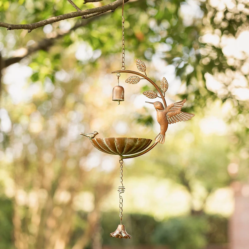 Glitzhome® 25" Faux Copper Patina Finish Hummingbird Hanging Bird Feeder