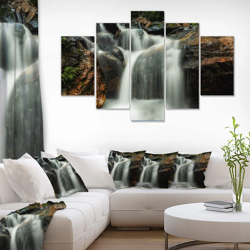 Designart - Slow Motion Waterfall on Rocks